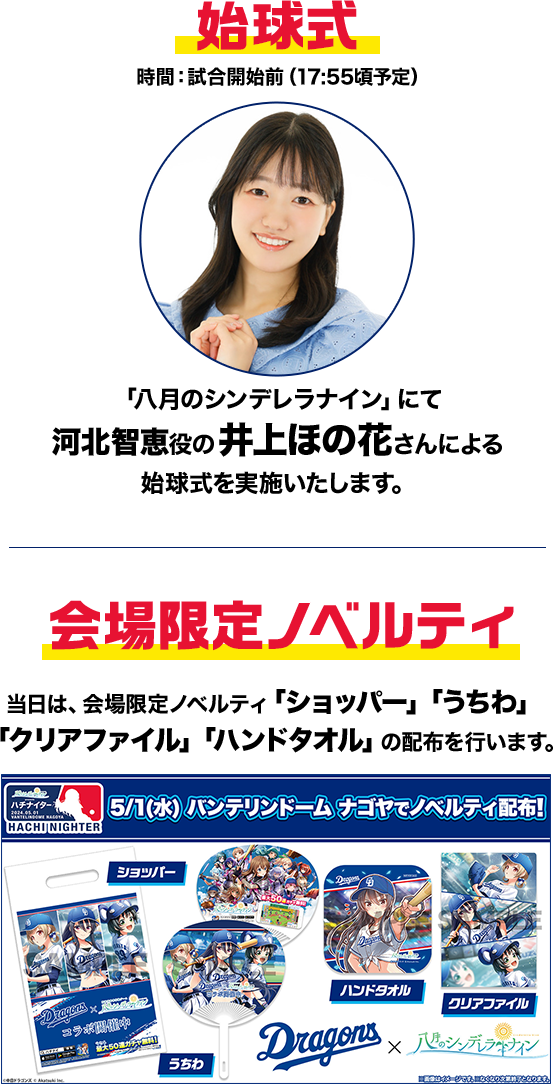 中日ドラゴンズ×八月のシンデレラナイン(ハチナイ)コラボ特設サイト